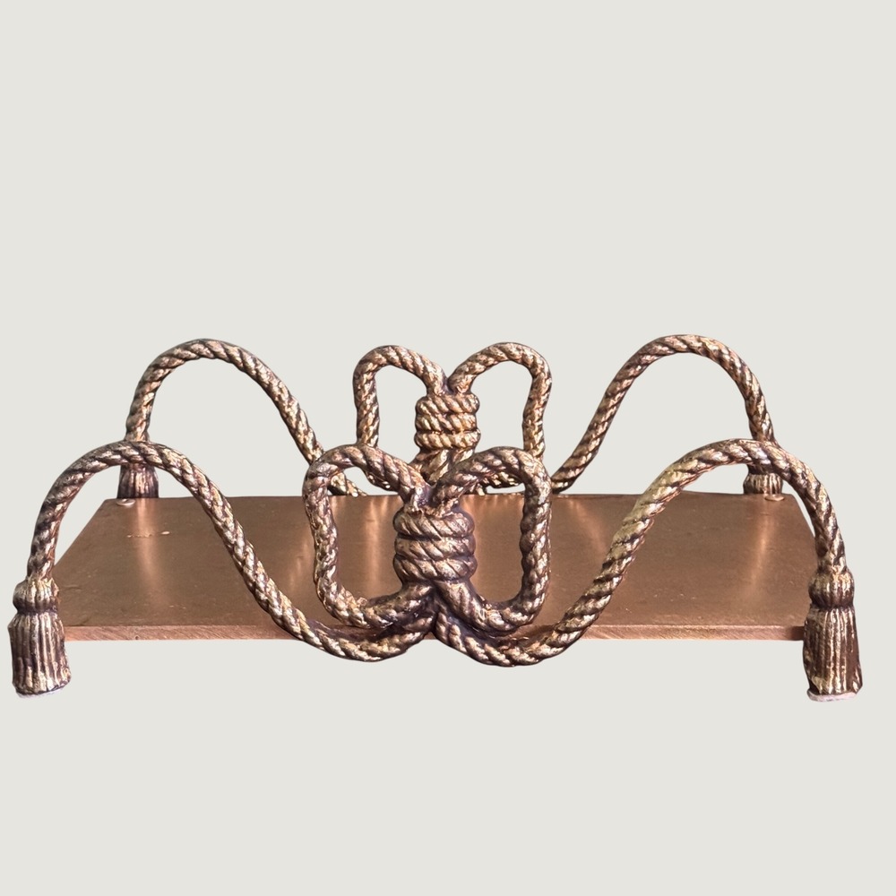 Vintage Gold Rope and Tassel Metal Vanity Tray Bow Riser Decorative Organizer